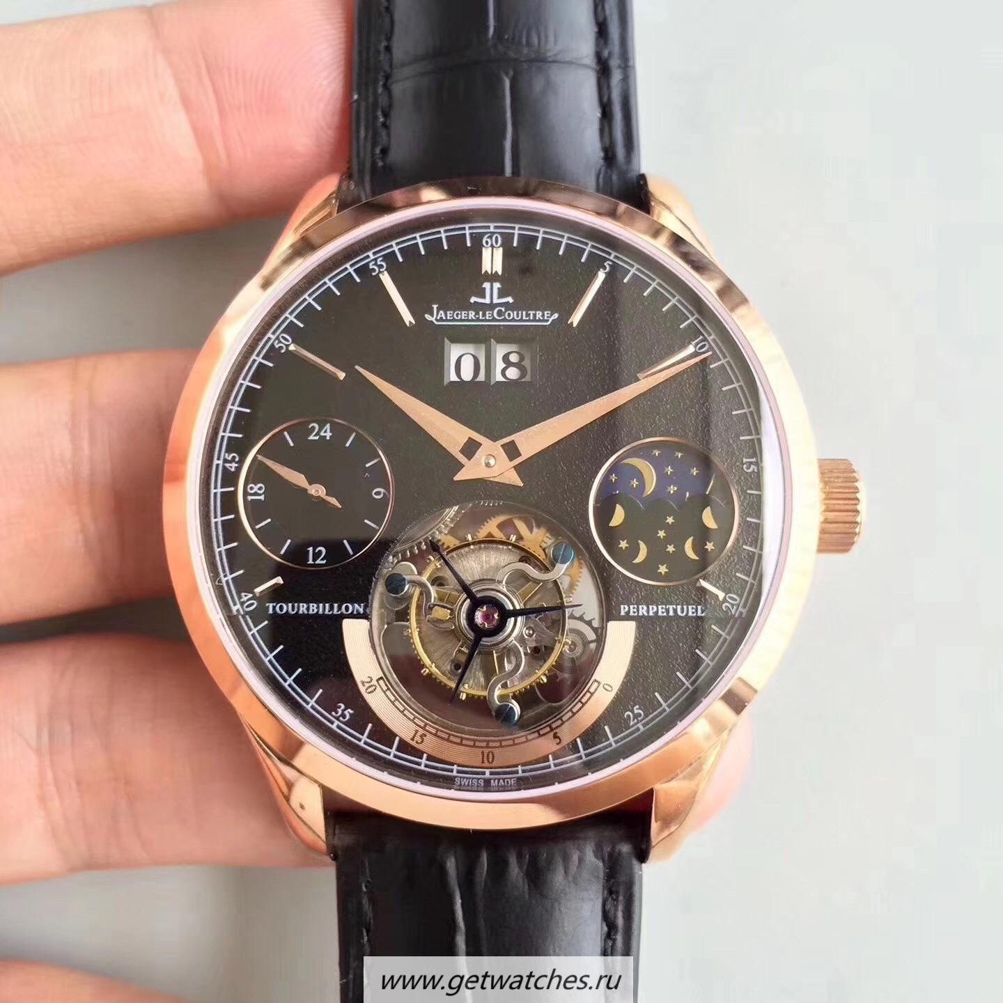 Perfect Replica Jaeger-LeCoultre Master Grande Tradition Tourbillon Noob Factory Rose Gold Black Dial Tourbillon