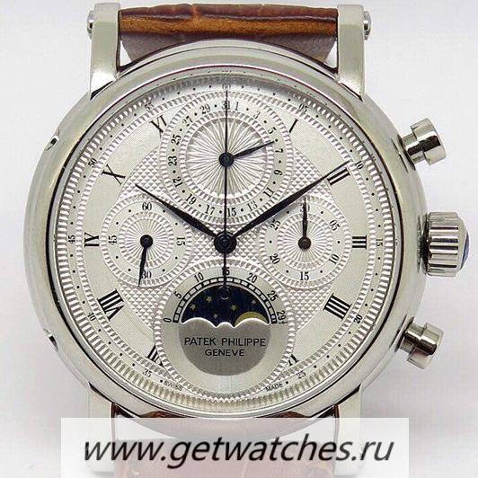 Fake Pat*k Phi1i*pe Moonphase Chrono SS White Dial Lemania