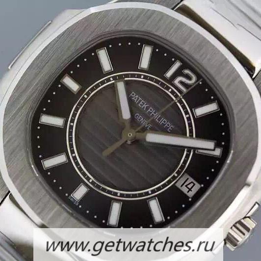 Shop Pat*k Phi1i*pe Nautilus 7011 Ladies SS Black Dial Eta Quartz