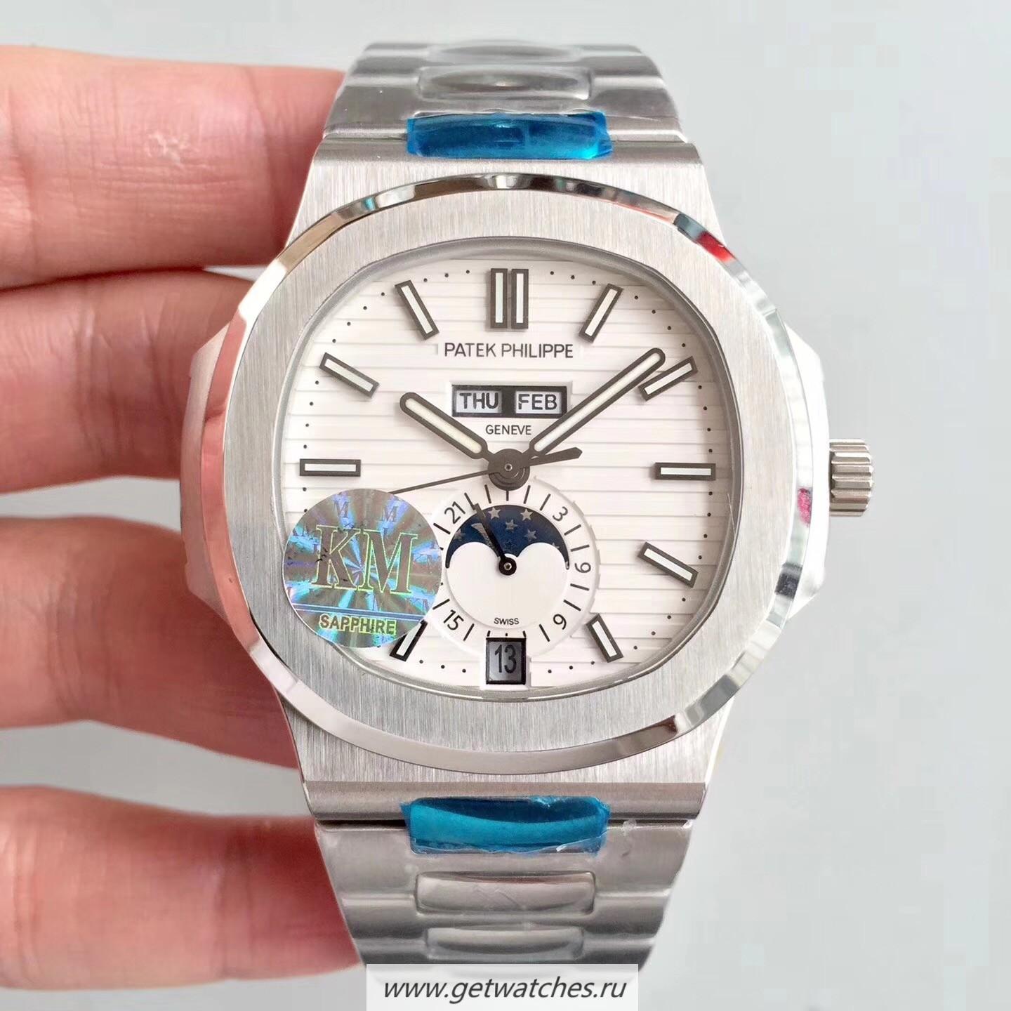 Copy Pat*k Phi1i*pe Nautilus Annual Calendar Moonphase 5726/1A-010 KMF V2 SS White Dial 324 S QA LU 24H/303