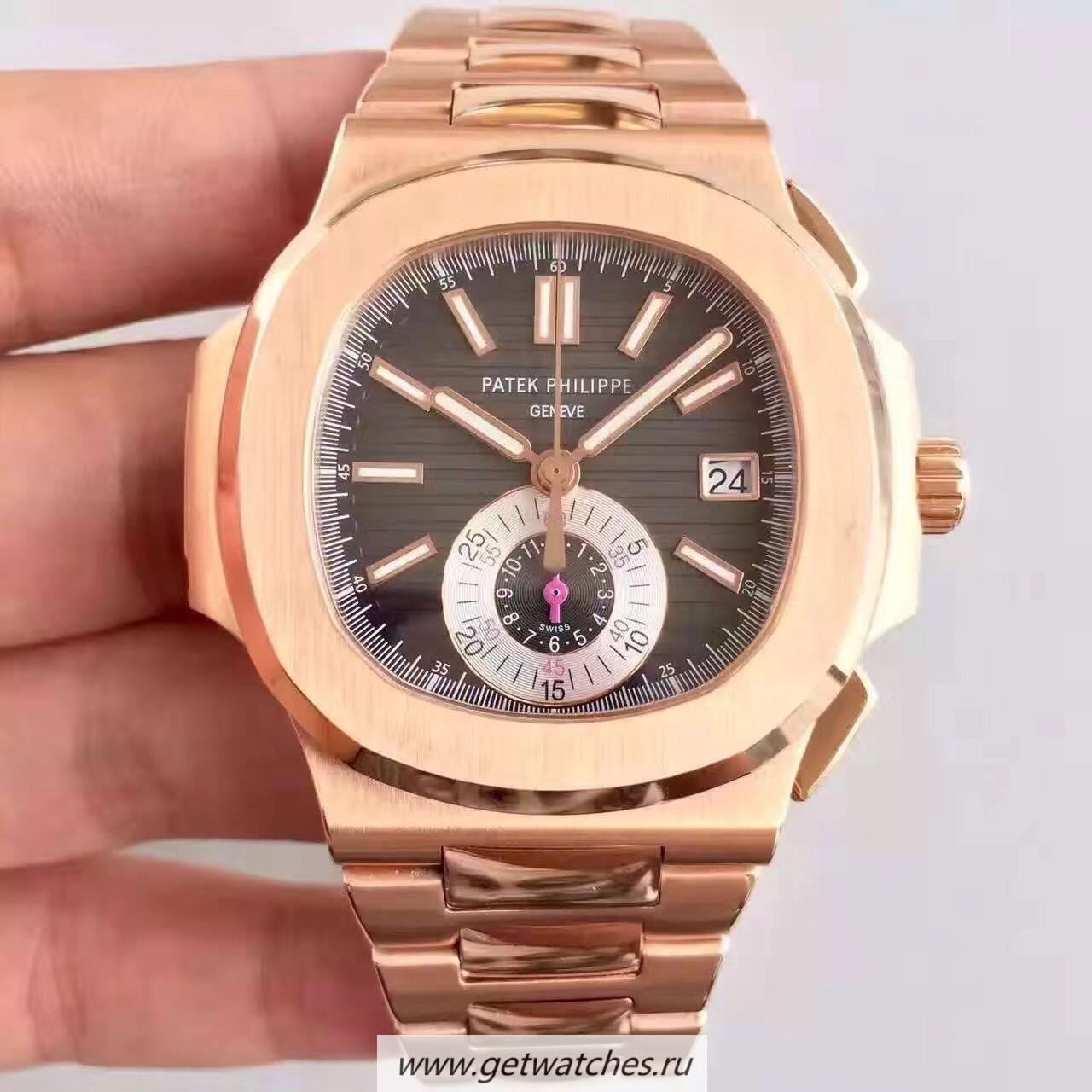 Shop Pat*k Phi1i*pe Nautilus Chrono 5980R JF Rose Gold Black Dial CH28-520C