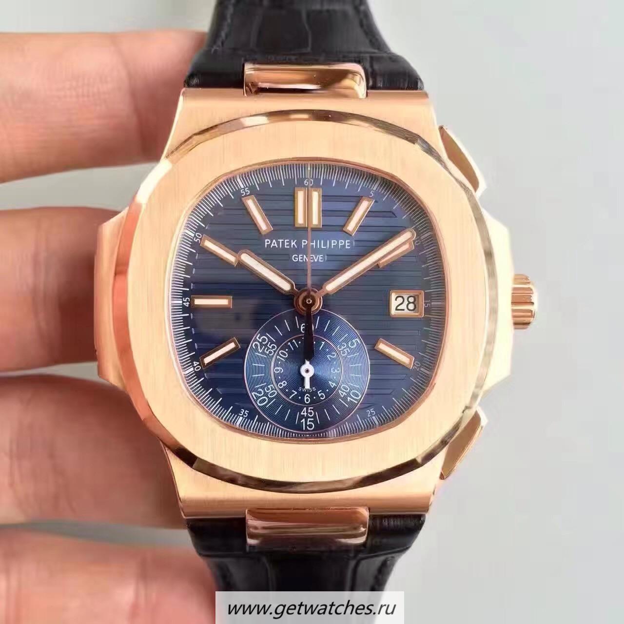 High Quality Pat*k Phi1i*pe Nautilus Chrono 5980R JF Rose Gold Blue Dial CH28-520C