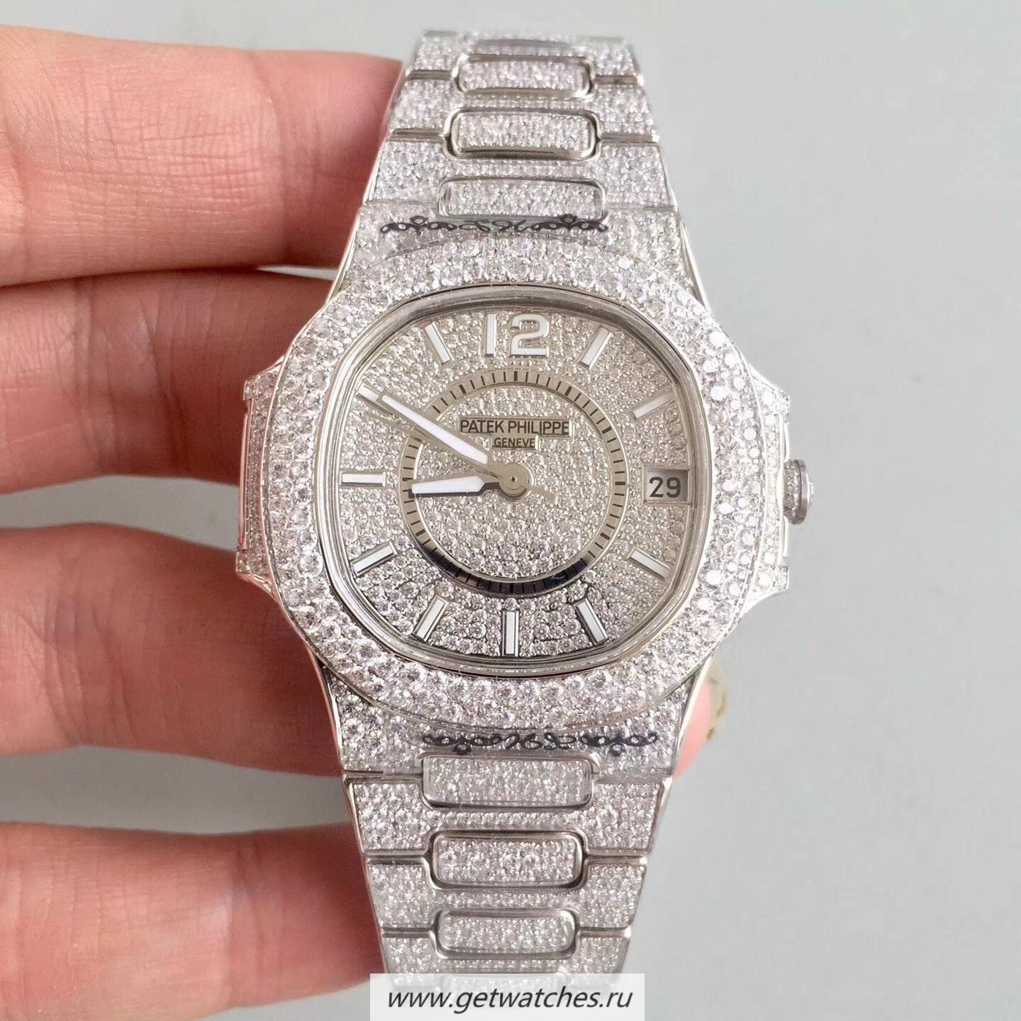 Fake Pat*k Phi1i*pe Nautilus Jumbo Ladies Paved With D1am0nds 7021/1G-001 Noob Factory SS & D1am0nds D1am0nd Dial M9015