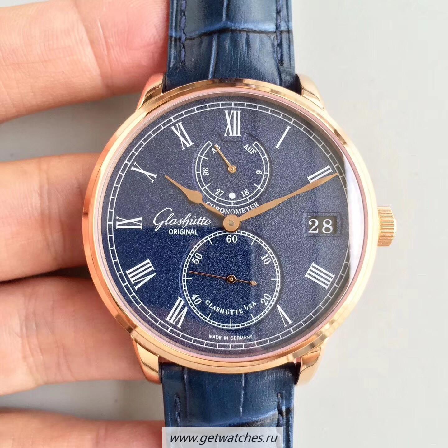 Replica Glashutte Original Senator Chronometer 1-58-01-01-01-04 Noob Factory Rose Gold Blue Dial 58-01