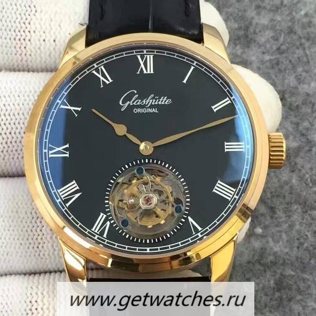 Perfect Replica Glashutte Original Senator Excellence Tourbillon Yellow Gold Black Dial Tourbillon