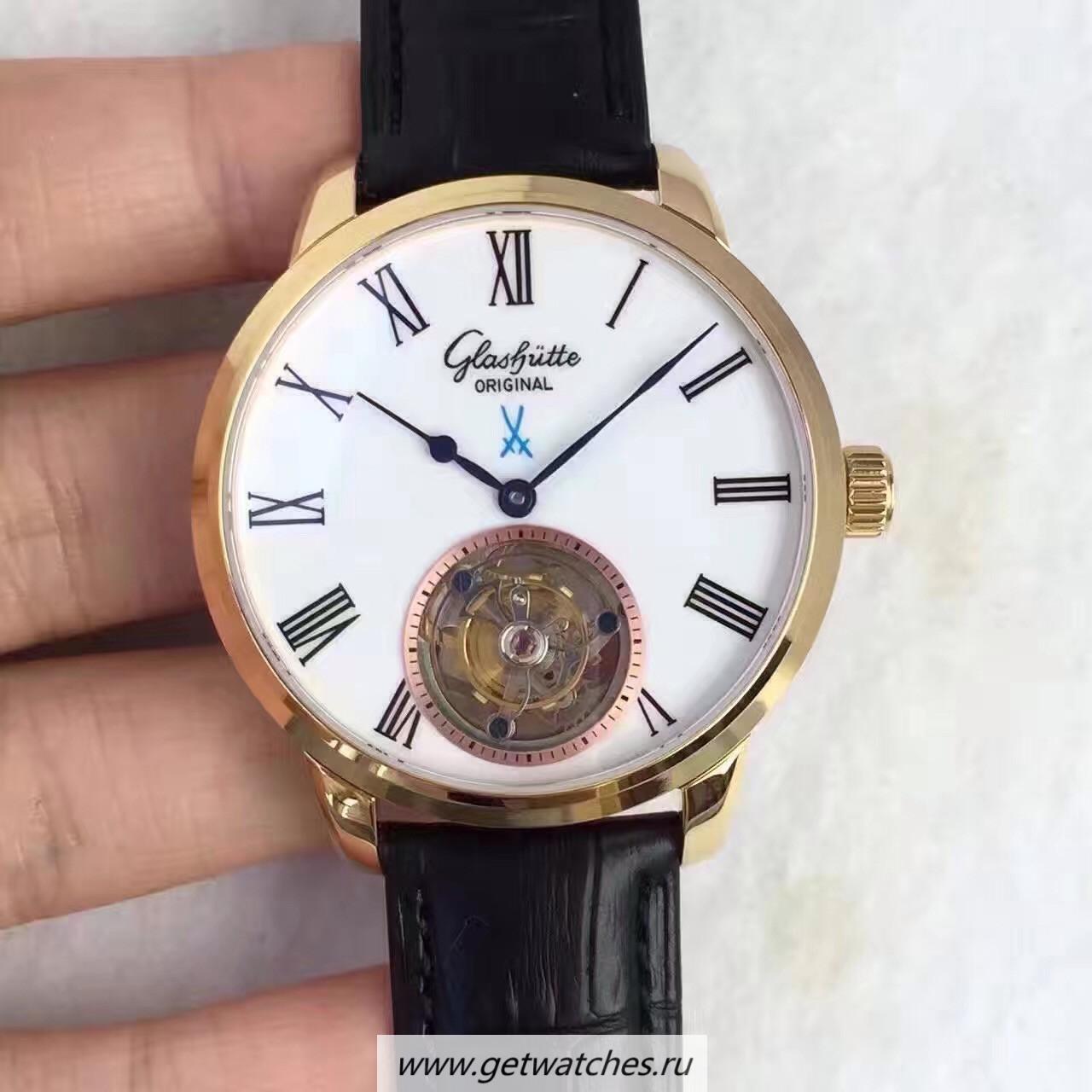 Replica Glashutte Original Senator Meissen Tourbillon 1-94-11-01-01-04 Yellow Gold White Dial Tourbillon