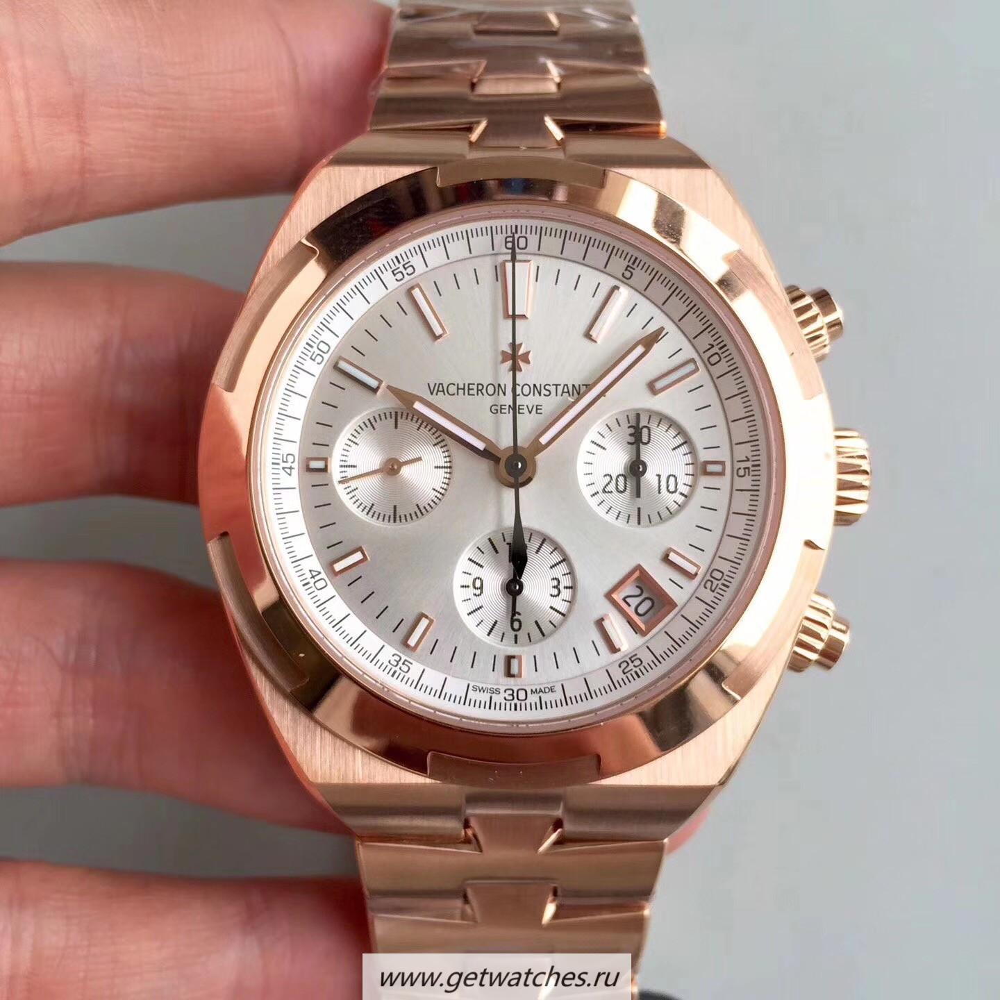 Replica Vacheron C0nstan1n Overseas Chrono 5500V/000R-B074 JF Rose Gold Silver Dial 5200