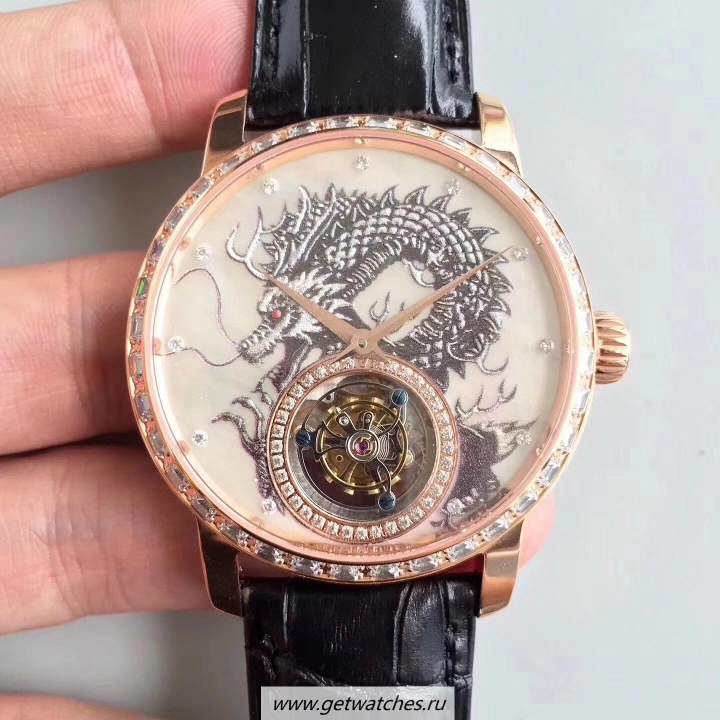 Shop Vacheron C0nstan1n Patrimony Tourbillon Noob Factory Rose Gold & D1am0nds Dragon Dial Tourbillon
