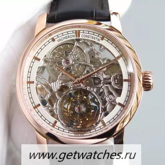 Copy Vacheron C0nstan1n Patrimony Tourbillon Rose Gold Skeleton & White Dial Tourbillon