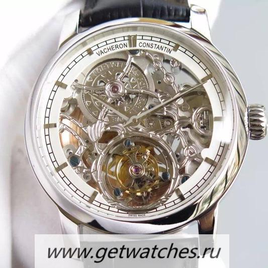 Perfect Replica Vacheron C0nstan1n Patrimony Tourbillon SS Skeleton & White Dial Tourbillon
