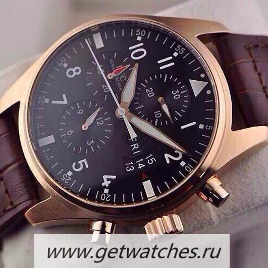 Copy IWC Pilot IW3777 Chrono Rose Gold Black Dial 7750