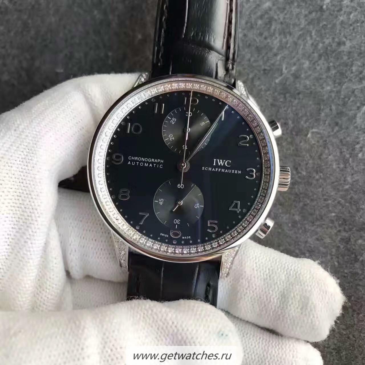Best Price IWC Portugieser Chrono IW371447 ZF SS & D1am0nds Black Dial 7750
