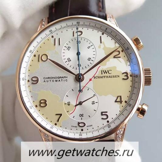 Perfect Replica IWC Portuguese Chrono Rose Gold & D1am0nds White Map Dial 7750