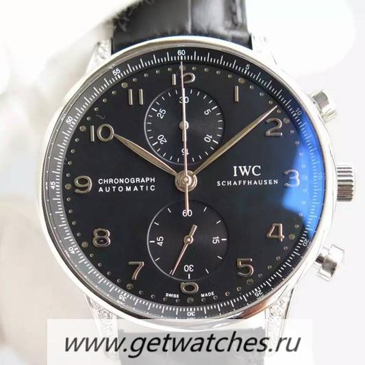 Copy IWC Portuguese Chrono SS & D1am0nds Black Dial 7750