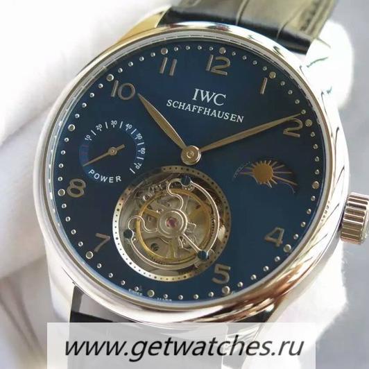 High Quality IWC Portuguese Regulateur Tourbillon SS Blue Dial Tourbillon