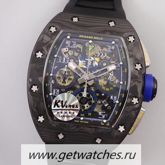 High Quality Richard Mille RM011 NTPT Chrono Felipe Massa KVF Forged Carbon Black Dial 7750 V2