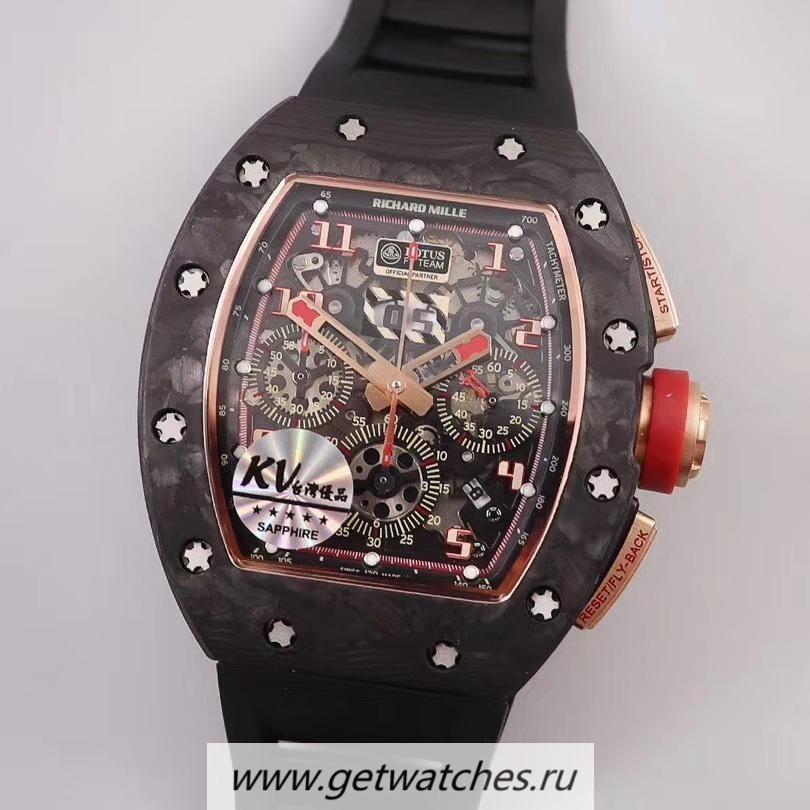 Perfect Replica Richard Mille RM011 NTPT Chrono Lotus F1 Team Romain Grosjean KVF Forged Carbon Black Dial 7750 V2