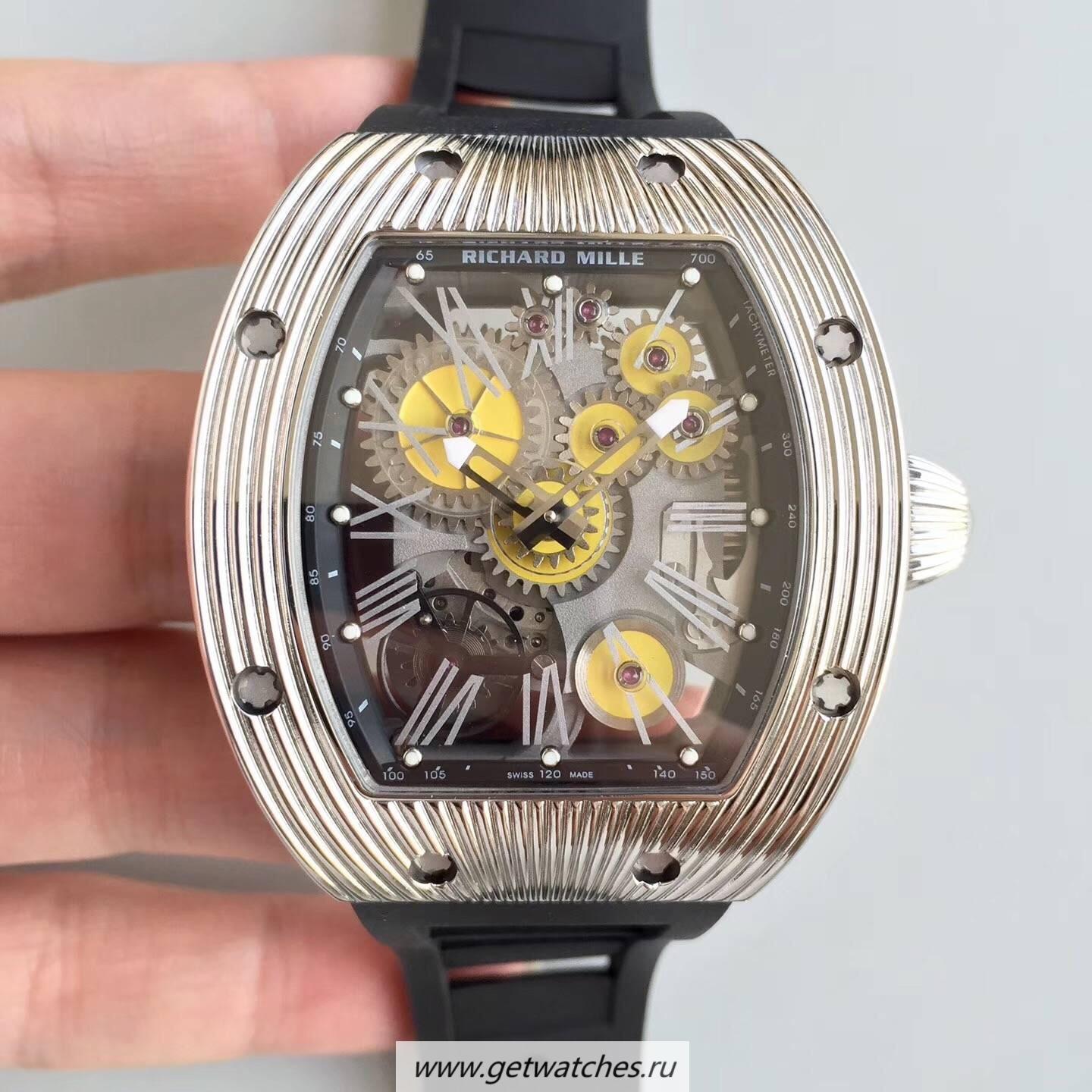 Shop Richard Mille RM018 Tourbillon Hommage A Boucheron Noob Factory SS Yellow Skeleton Dial M6T51