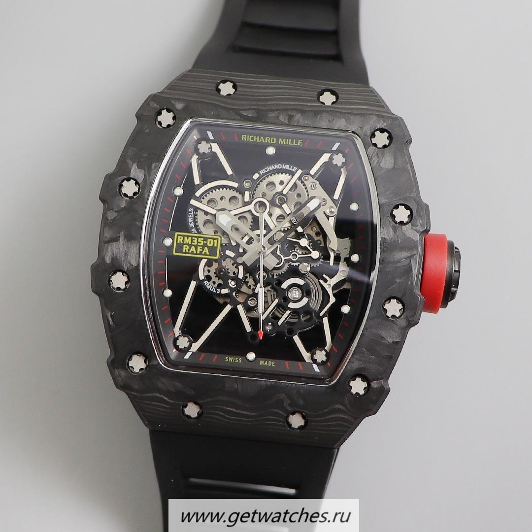 NEW Replica Richard Mille RM035-01 Rafa Nadal KVF V3 Forged Carbon Black Dial Black Strap M8215