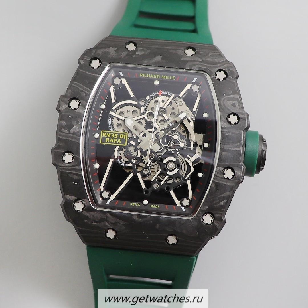 High Quality Richard Mille RM035-01 Rafa Nadal KVF V3 Forged Carbon Black Dial Green Strap M8215