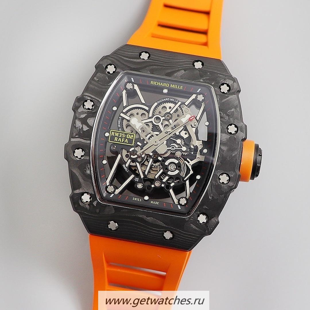 Shop Richard Mille RM035-02 Rafa Nadal KVF V3 Forged Carbon Black Dial Orange Strap M8215