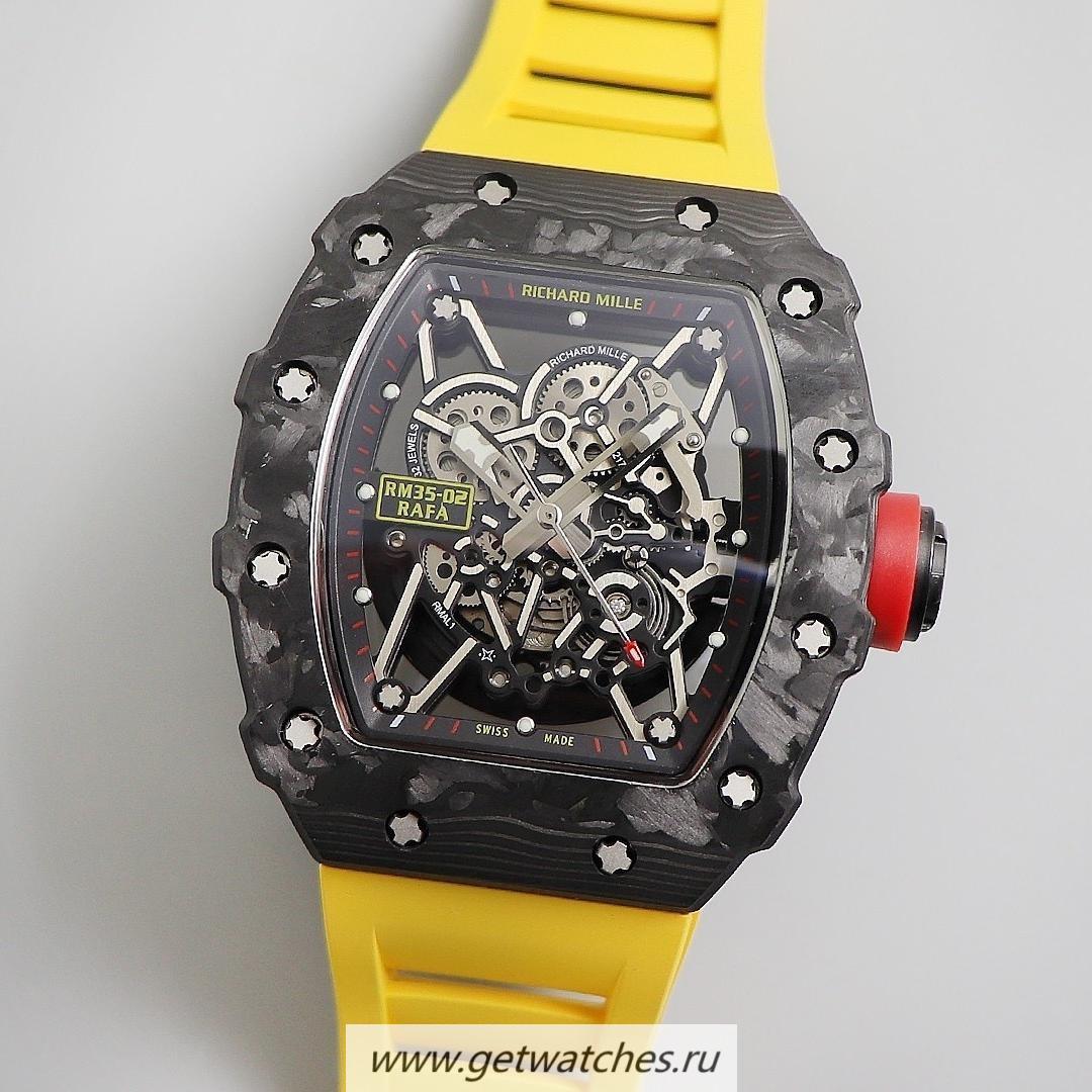 Replica Richard Mille RM035-02 Rafa Nadal KVF V3 Forged Carbon Black Dial Yellow Strap M8215