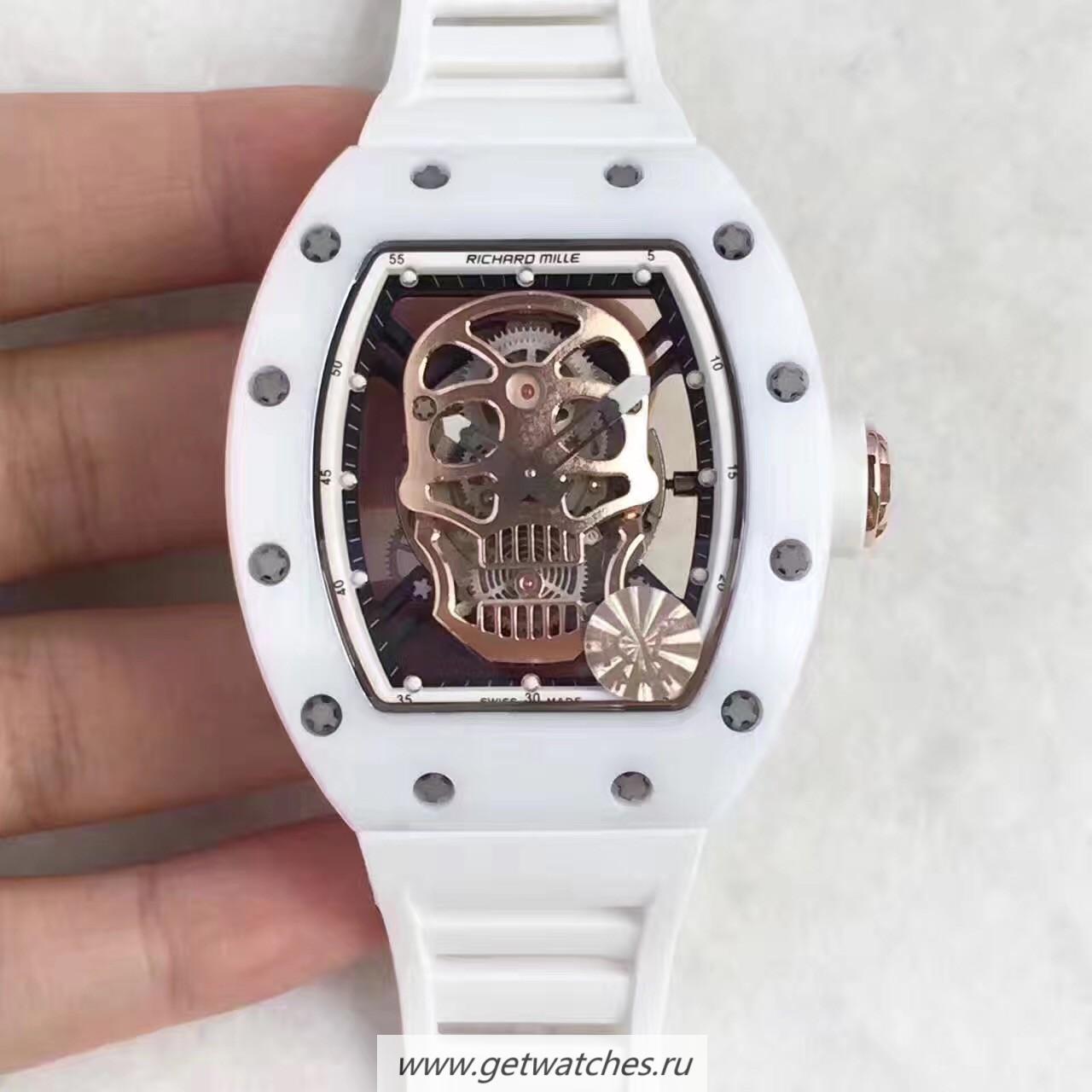 High Quality Richard Mille RM052 KVF White Ceramic Gold Skull Dial M6T51