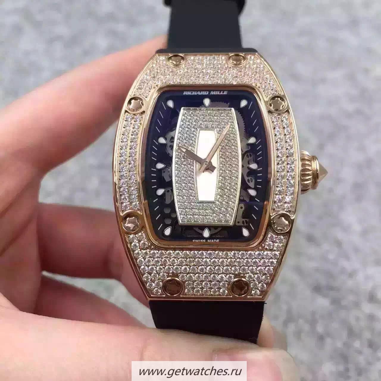 Copy Richard Mille RM07 Ladies Rose Gold & D1am0nds Black & D1am0nds Dial M6T51