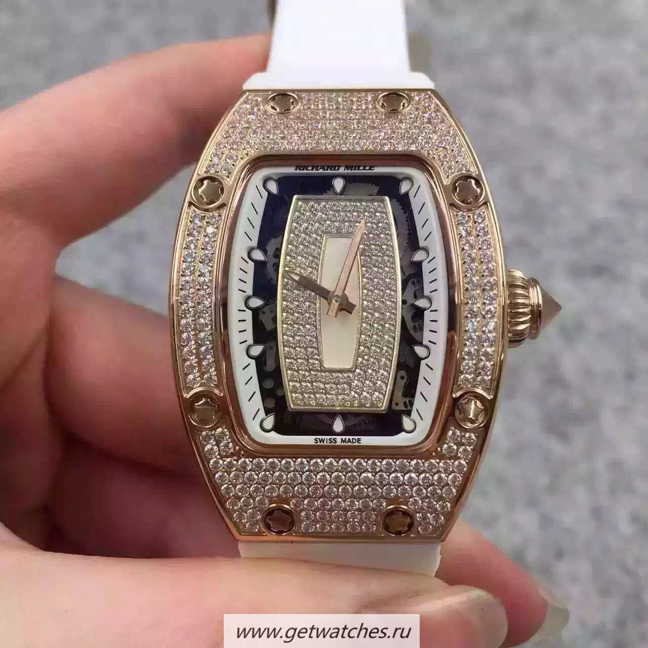 Fake Richard Mille RM07 Ladies Rose Gold & D1am0nds White & D1am0nds Dial M6T51