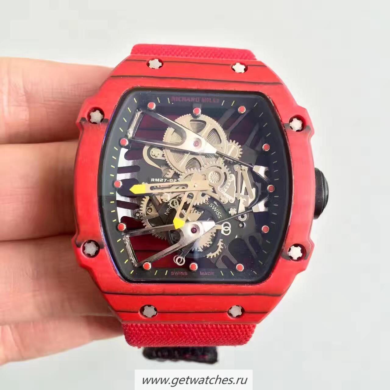 Fake Richard Mille RM27-02 KVF Red Forged Carbon Black & Skeleton Dial M9015