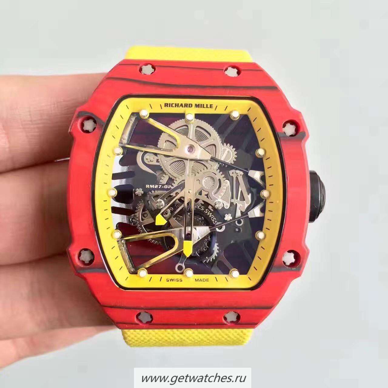 High Quality Richard Mille RM27-02 KVF Red Forged Carbon Yellow & Skeleton Dial M9015