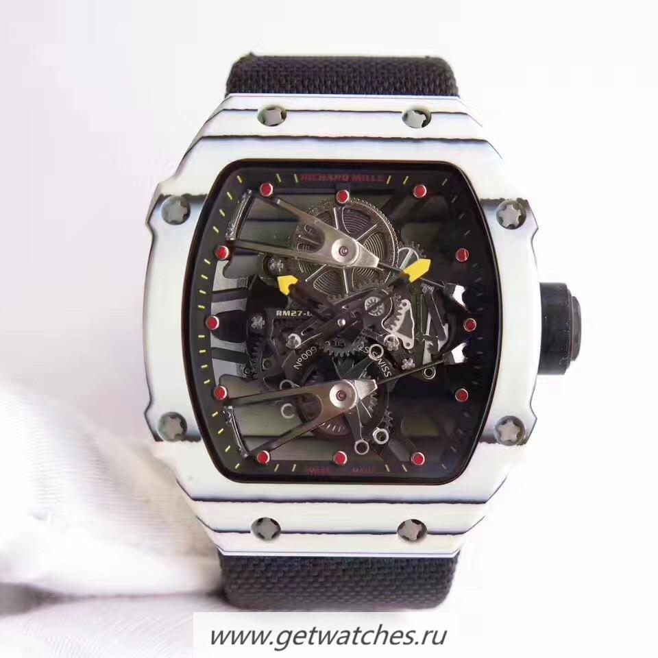 Shop Richard Mille RM27-02 Rafael Nadal KVF White Forged Carbon Black Skeleton Dial M6T51