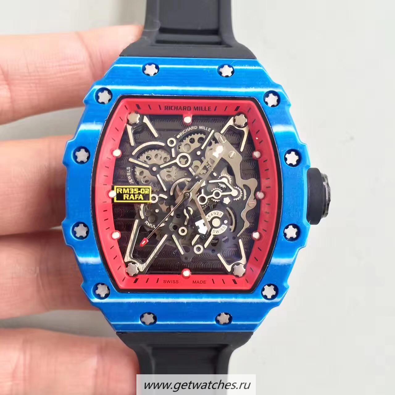 Copy Richard Mille RM35-01 Rafael Nadal KVF Blue Forged Carbon Red & Skeleton Dial M6T51