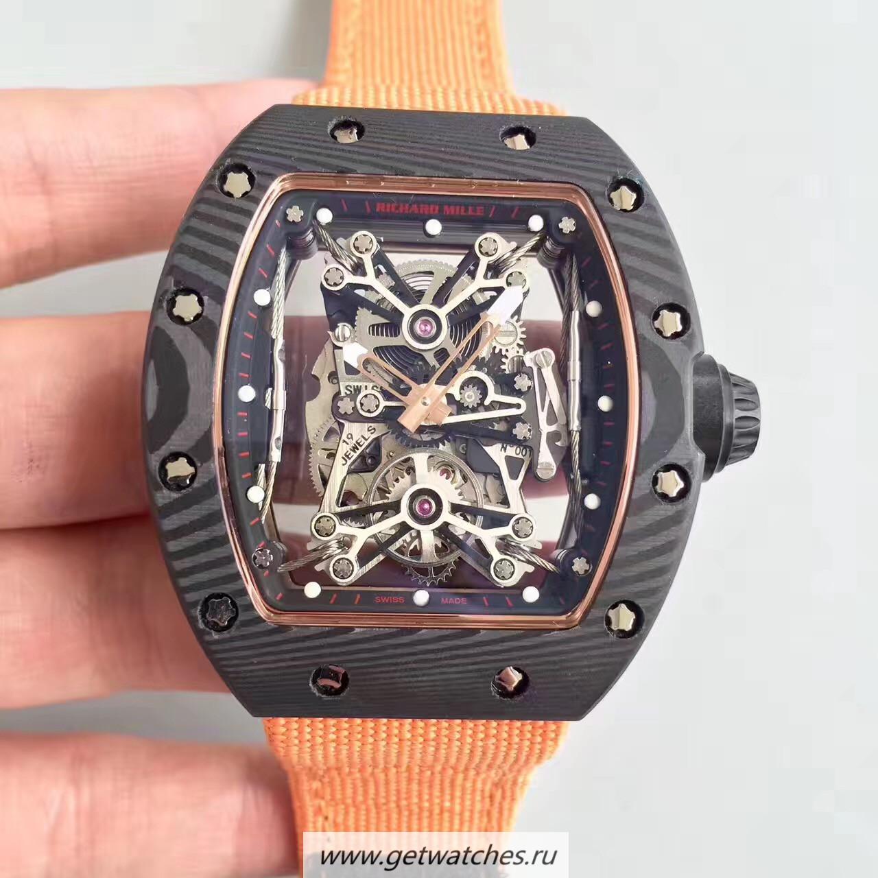 High Quality Richard Mille RM50-27-01 NTPT KVF Black Forged Carbon Black & Gold Skeleton Dial M9015
