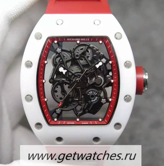 Fake Richard Mille RM55 White Ceramic Red Skeleton Dial M8215