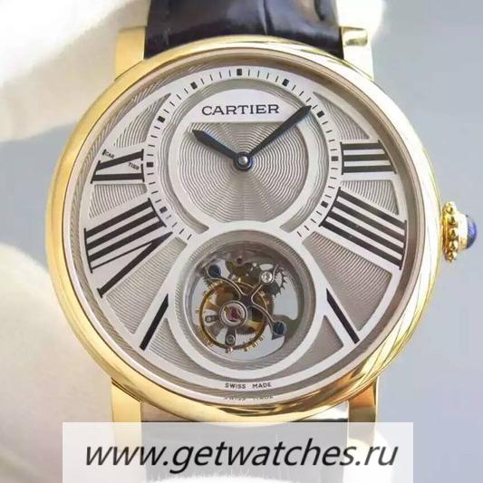 Copy Ca*t1er Rotonde Tourbillon Yellow Gold Silver Dial 9454 MC