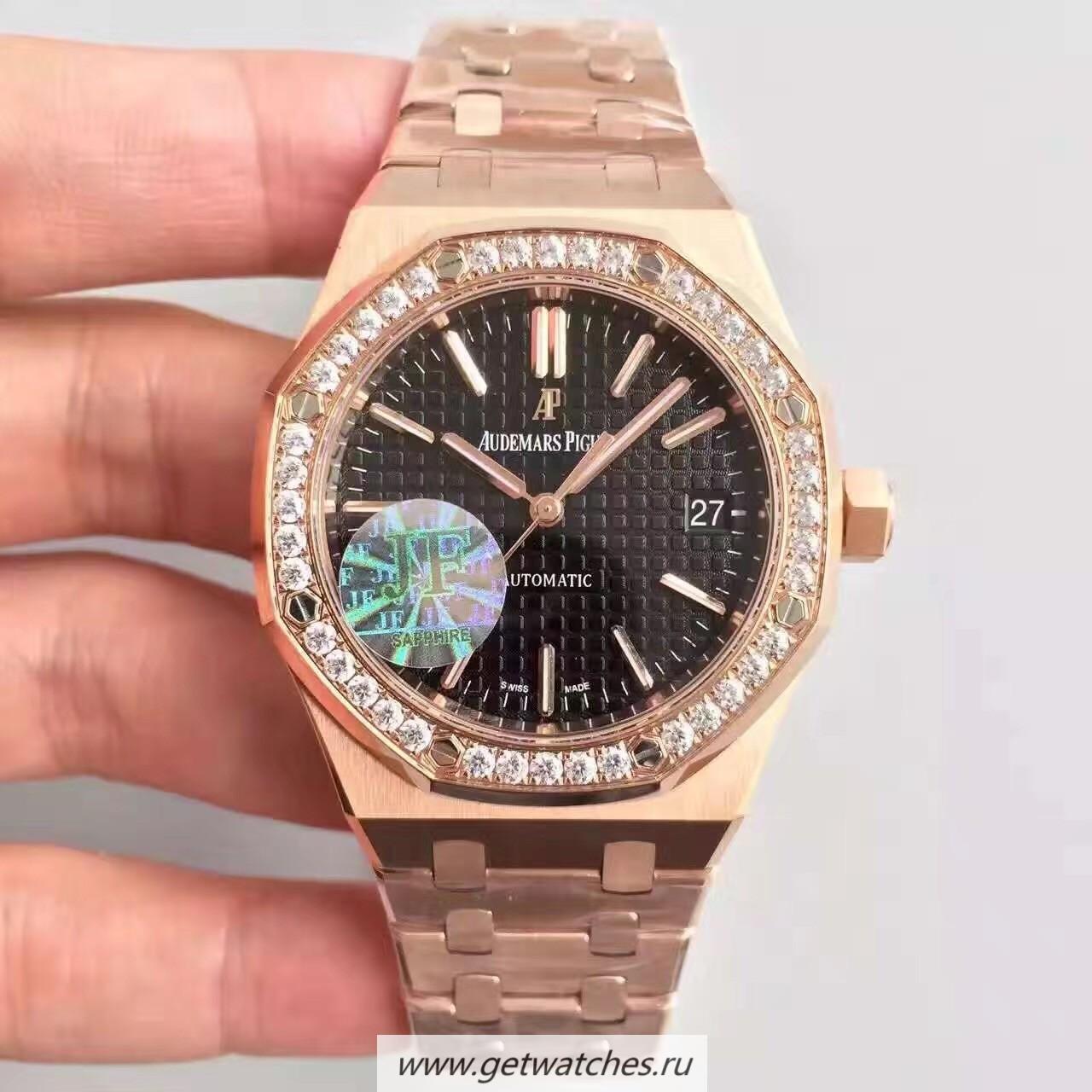 Replica Audemars P1g*et Royal Oak 15450 JF Rose Gold & D1am0nds Black Dial 3120