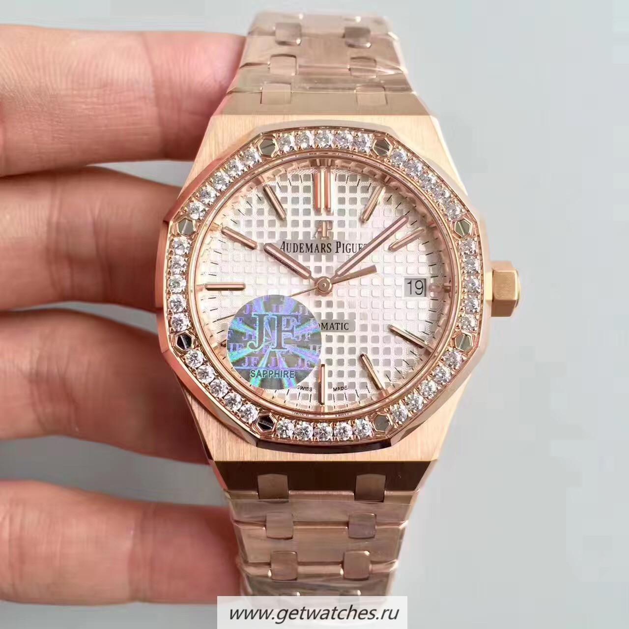 High Quality Audemars P1g*et Royal Oak 15450 JF Rose Gold & D1am0nds Silver Dial 3120