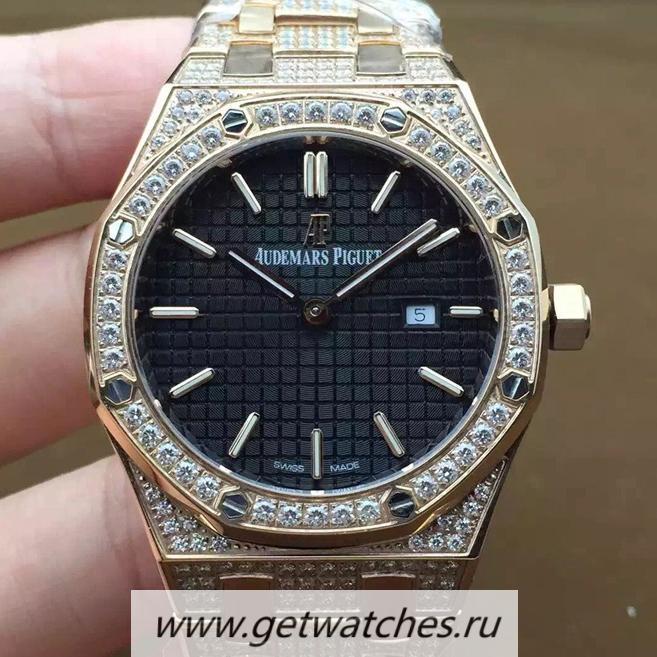 Fake Audemars P1g*et Royal Oak 67651 Ladies Rose Gold & D1am0nds Black Dial Quartz 2713
