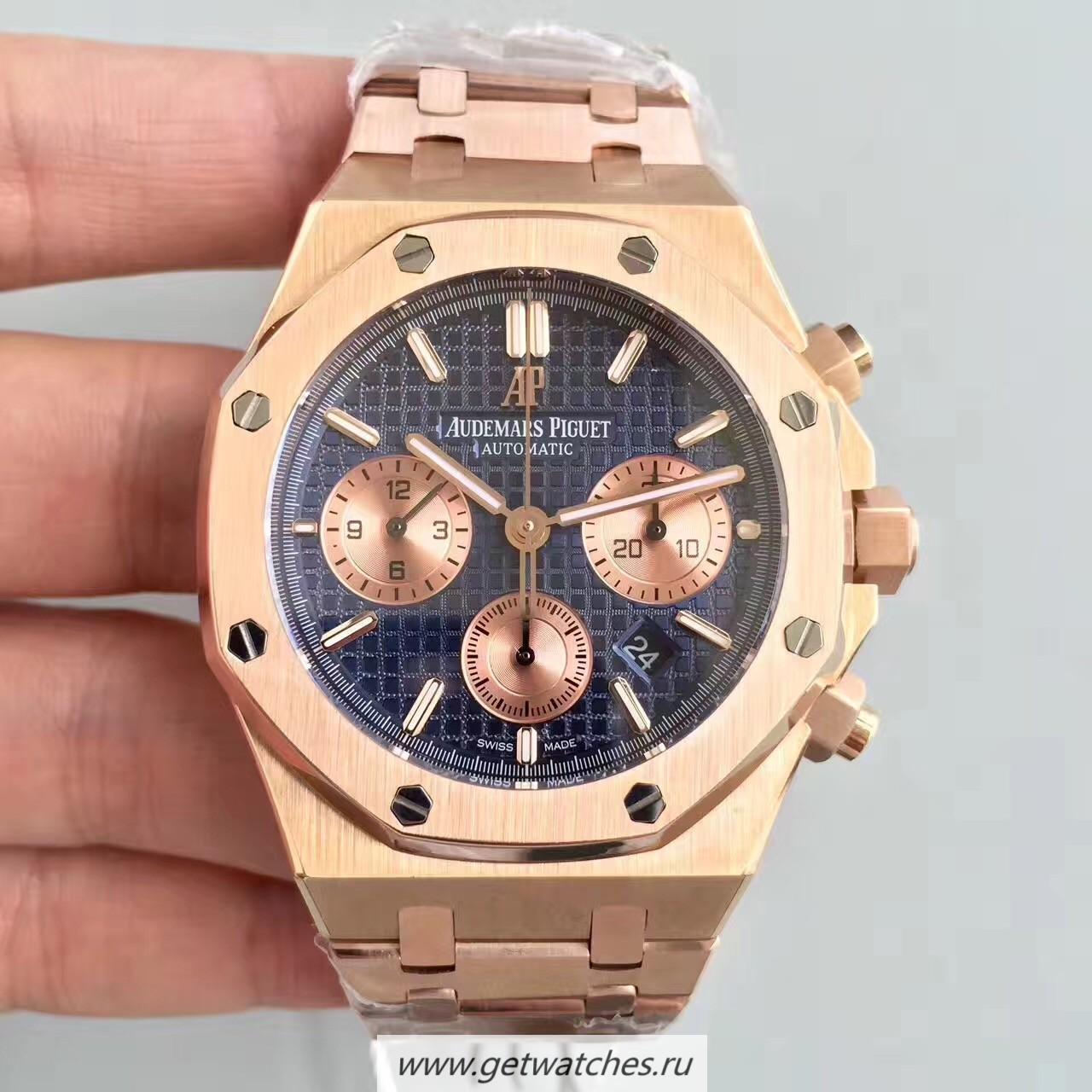 Perfect Replica Audemars Royal Oak Chrono 26331 JHF Rose Gold Blue Dial 7750