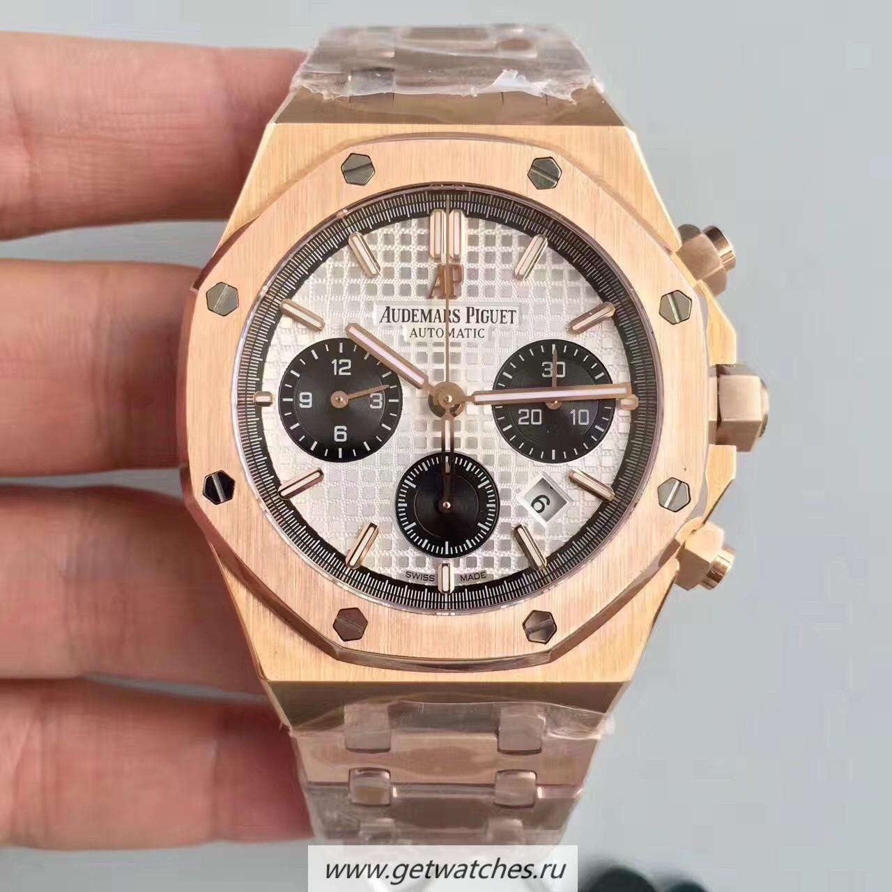 Copy Audemars P1g*et Royal Oak Chrono 26331 JHF Rose Gold Silver Dial 7750