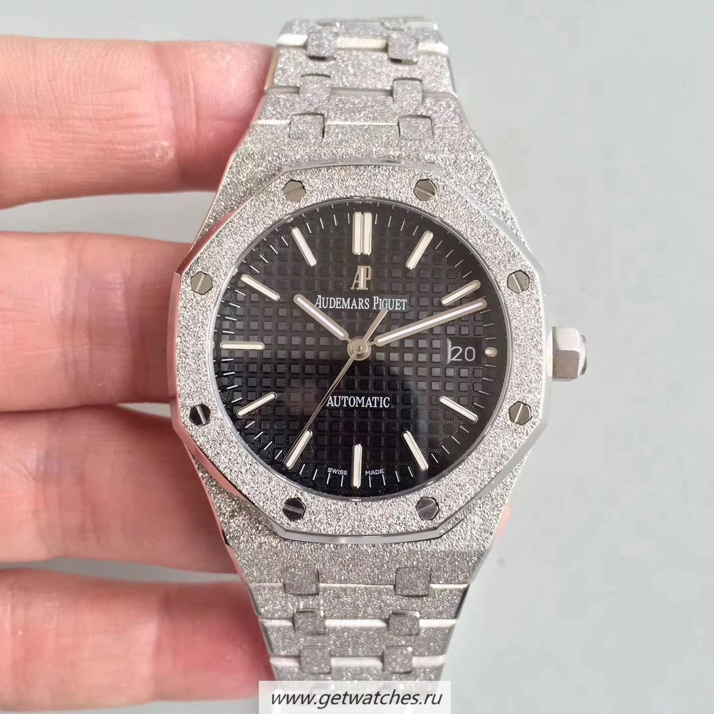 Perfect Replica Audemars Royal Oak Frosted Gold 37mm 15454 JHF SS Black Dial 3120