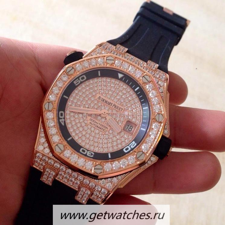 Best Price Audemars P1g*et Royal Oak Offshore Diver 15709 Rose Gold & D1am0nds Rose Gold & D1am0nds Dial 2824