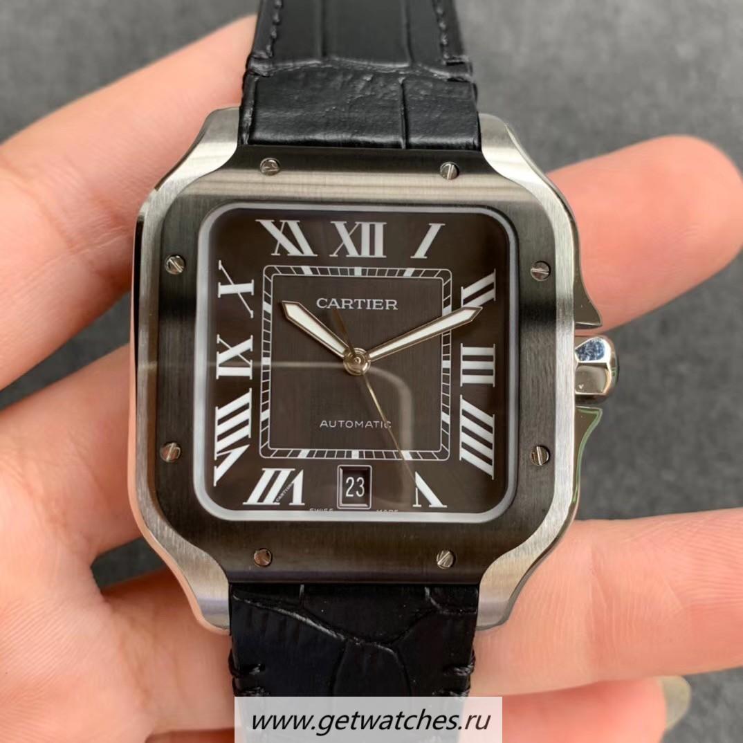 NEW Replica Ca*t1er Santos 40mm V6F V2 SS Anthracite Dial Black Leather Strap M9015