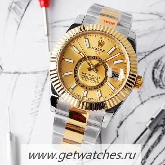 NEW Replica R01ex Sky-Dweller 326934 AIF Yellow Gold & SS 904L Gold Dial 9001