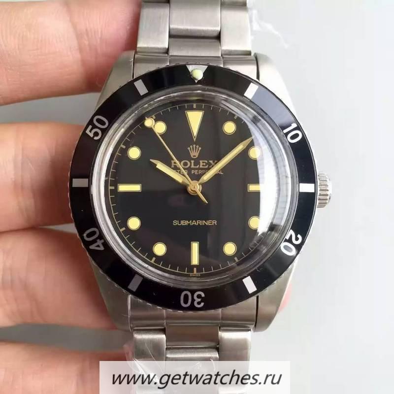 Fake R01ex Submariner 6538 Big Crown LF SS Black Dial 2836