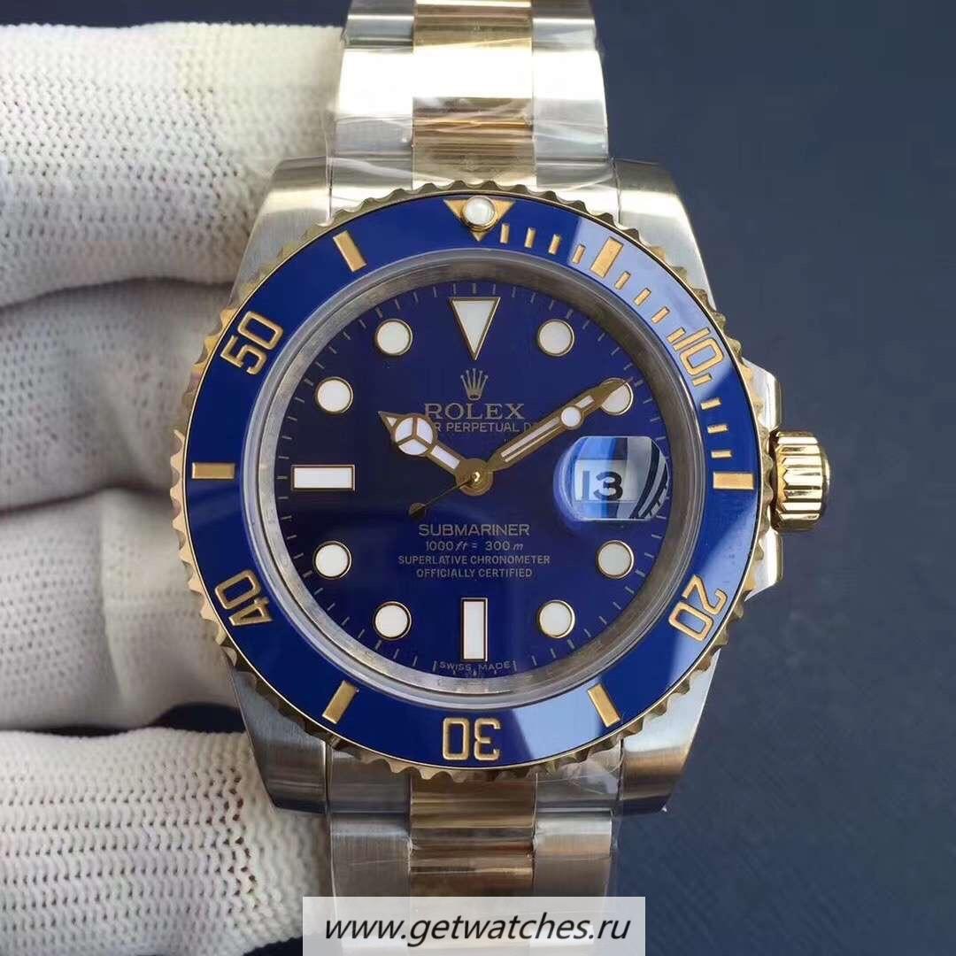 Fake R01ex Submariner Date 116613 LB Noob Factory V8 24K Yellow Gold Wrapped & SS Blue Dial 2836