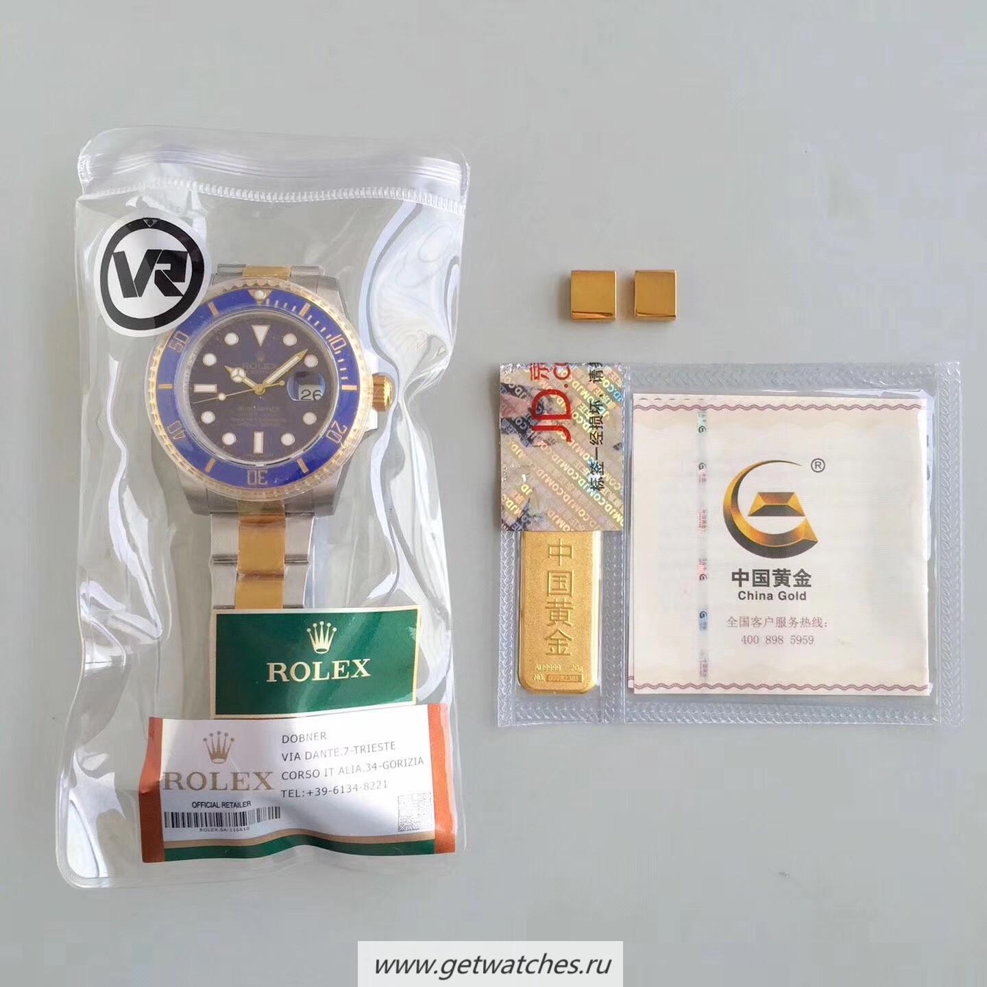 High Quality R01ex Submariner Date 116613 LB VRF 18K Yellow Gold Wrapped & SS Green Dial 2836