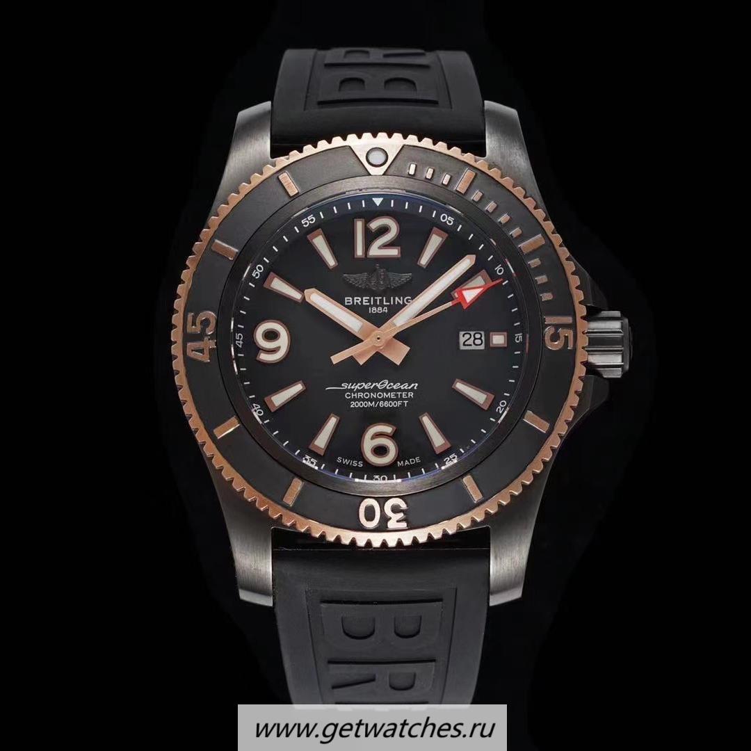 Copy Breitling S*perocean Automatic 46 TF DLC & Rose Gold Black Dial 2824