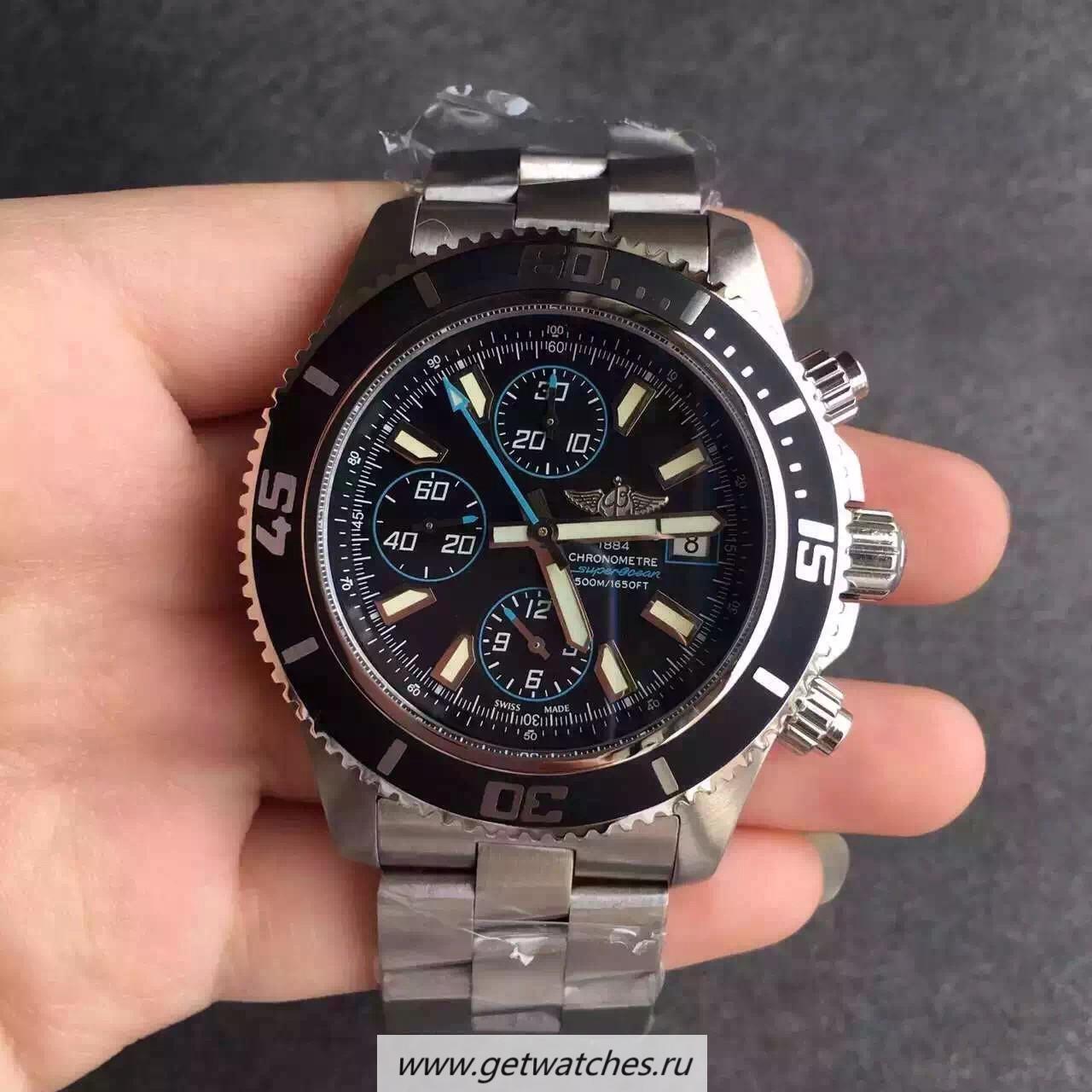 Shop Breitling S*perocean Chrono A1334102/BA83/134A Noob Factory SS Black & Blue Dial 7750